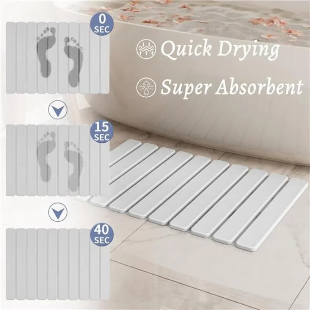Foldable Stone Bath Mat Quick Dry Absorbent Non Slip Large Diatomaceous Mat